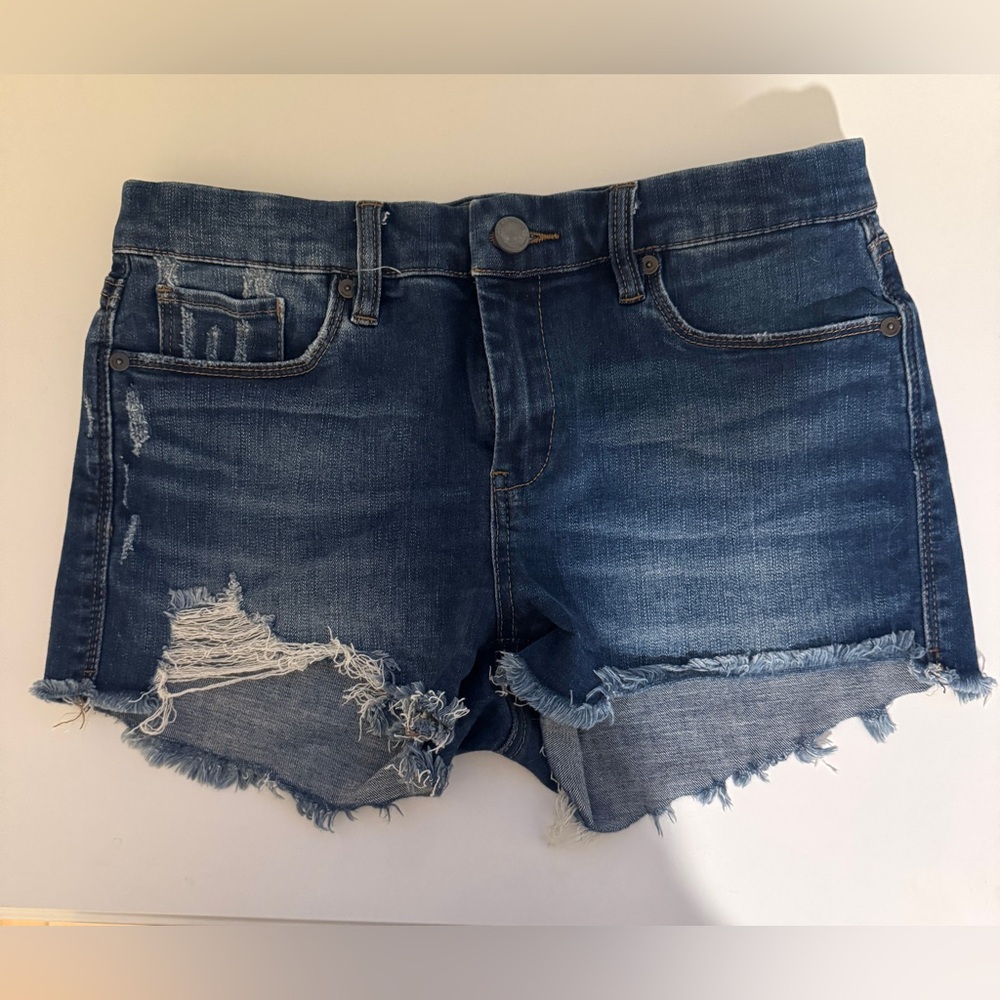 Blank NYC Blue Jean Shorts Distressed Frayed Hem